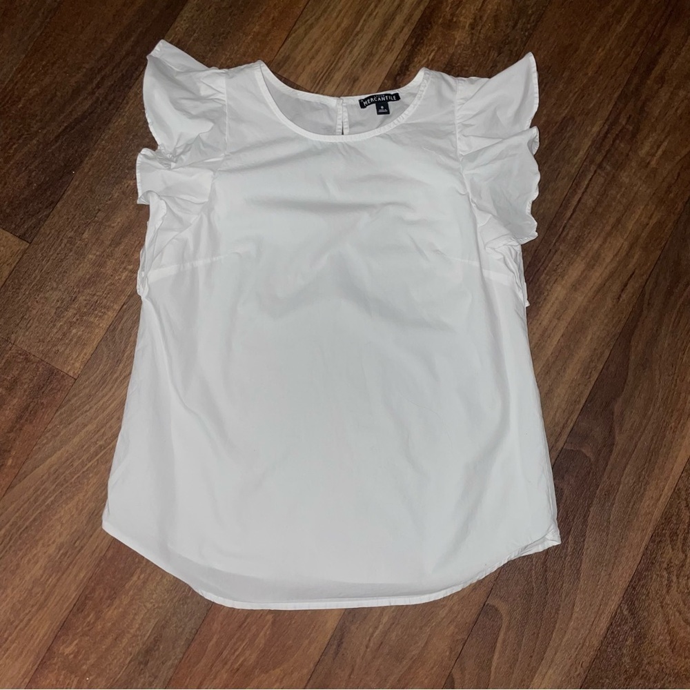 J Crew Mercantile‎ White Flutter Sleeve Top Size 0